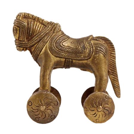 Brass Horse on Wheels Statue