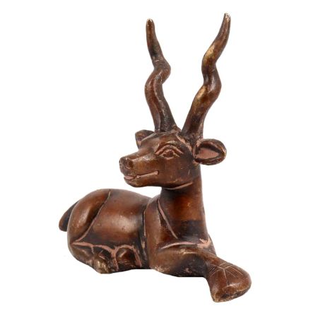 Brass Sitting Deer Statue With Antlers