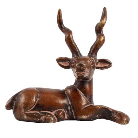 Brass Sitting Deer Statue With Antlers