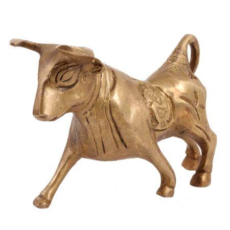 Brass Charging Bull Statue With Antique Finish