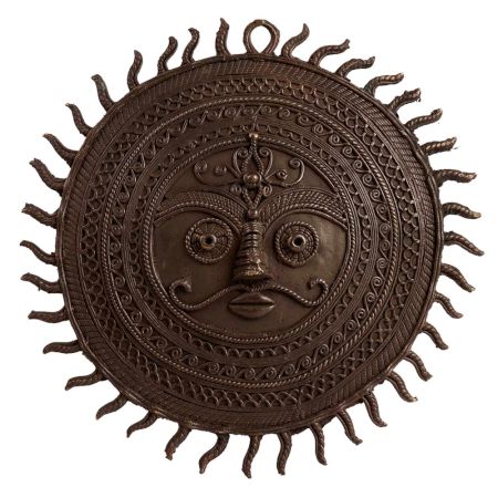 Brass Primitive Tribal Sun Mask Sculpture