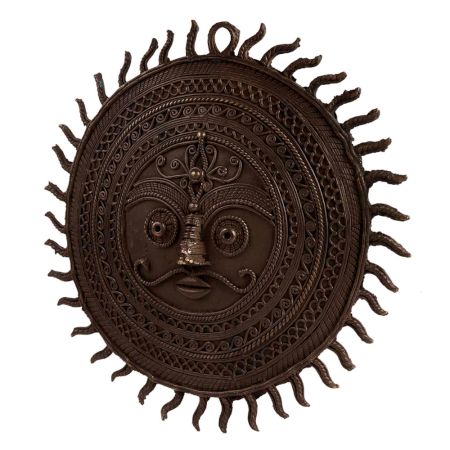 Brass Primitive Tribal Sun Mask Sculpture