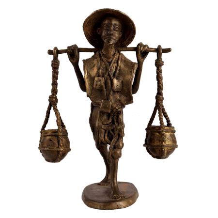 Brass African Man Carrying Water Statue