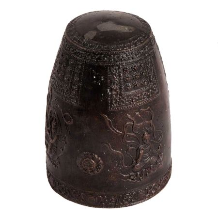 Brass Buddhist Bell With Inscriptions From Temple In Dark Finish