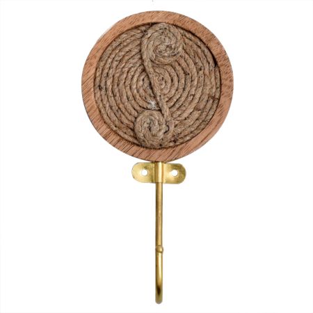 Round Brass Jute Woden Wall Hook