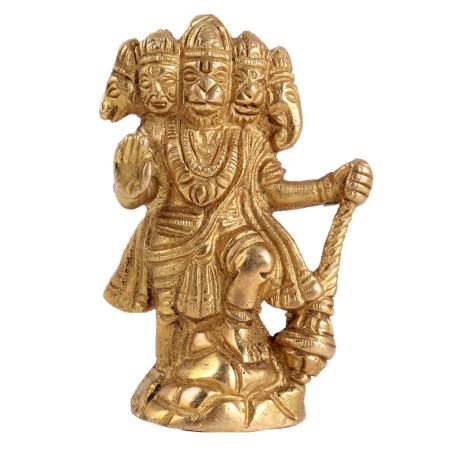 Brass Hanuman Panchmukhi Statue Holding Gada