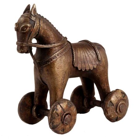 Horse-shaped Indian Brass Temple Toy Statue