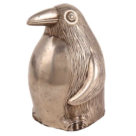 Cute Silver Metal Standing Penguin Statue