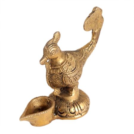 Brass Deepak Diya Oil Lamp With Annam Bird Figurine