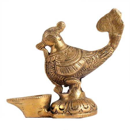 Brass Deepak Diya Oil Lamp With Annam Bird Figurine