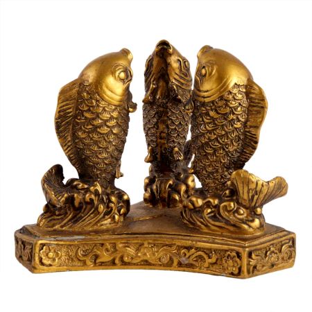 Golden Fish Three Fish Feng Shui Bone Statue To Attract Wealth