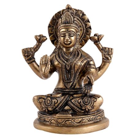 Brass Goddess Laxmi  Statue Sitting In Blessing Pose