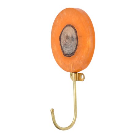 Round Orange Resin and Wood Single Wall Hook