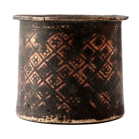 Brass Round Holy Water Panchpatra Cup With Geometric Pattern