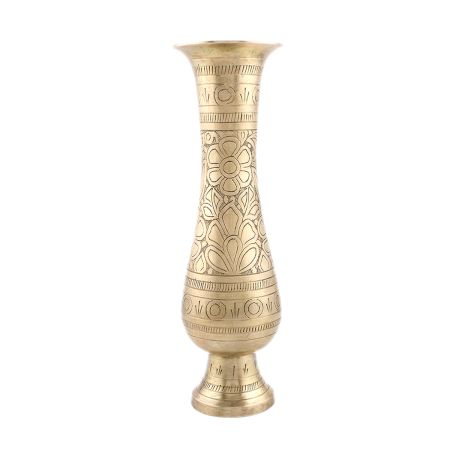 Golden Brass  Flower Vase With Carved Flower Design