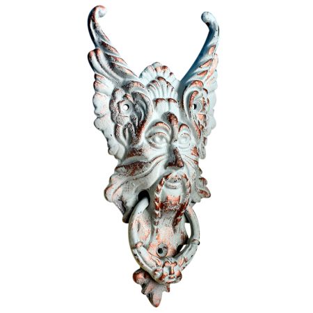 White Cast Iron Gothic Gargoyle Face Door Knocker