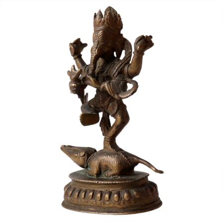 Brass Statue Of Lord Ganesha Standing On A Mooshak