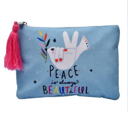 PEACE is always Beautiful Blue Canvas Zipper Pouch