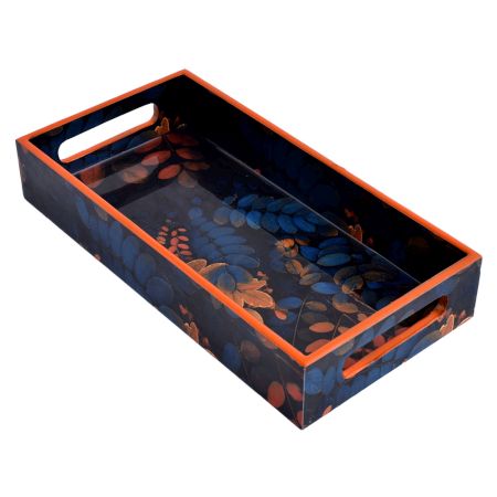 Midnight leaves Painted Rectangular Wooden Tray