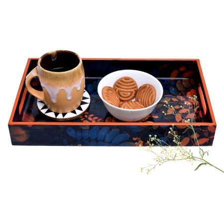 Blue Vintage Falling Leaves Serving Tray