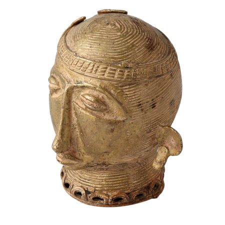 Rustic Brass Tribal Head Statue