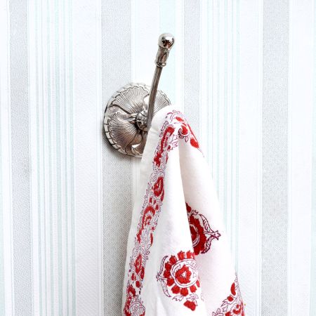 Silver Brass Hat And Coat Hook On Floral Base