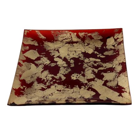 Red Glass With Gold Foil Textured Tray