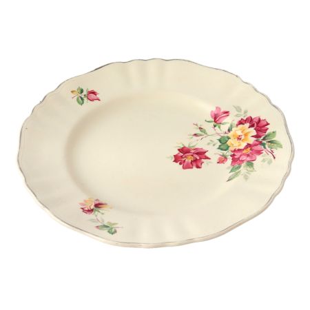 Hand painted White base Rose in Red And Yellow Dinner Plate