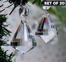 Clear Crystal Glass Faceted Diamond Christmas Ornaments-Chandelier Drop-Set of 20