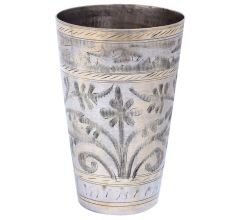 Floral Border Brass Lassi Glass