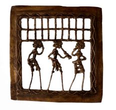 Brass Indian Folk Dhokra Art Square Wall Hanging