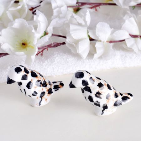 Black Dotted Ceramic Bird Knob