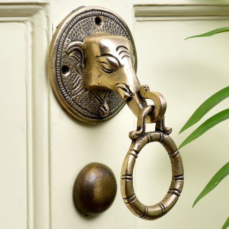Handmade Golden Brass Elephant Face Door Knocker