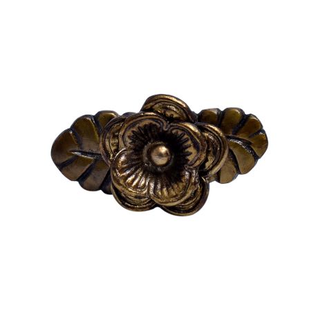 Rose Flower On Leaf Aluminum Knob In Dark Finish