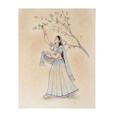 Ragini PluckingÂ Flower Painting Miniature Art