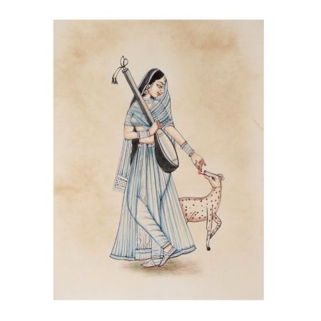 Miniature Painting OfÂ Ragini with Deer