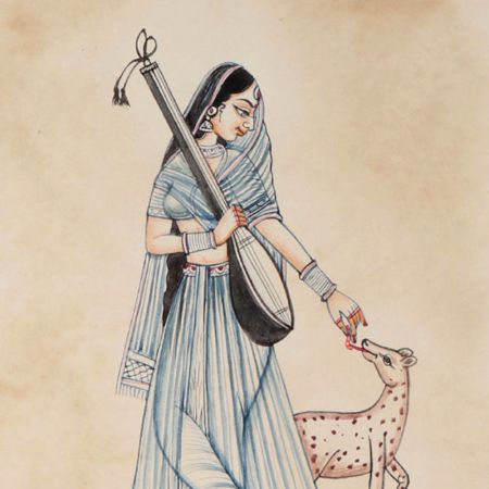 Miniature Painting OfÂ Ragini with Deer