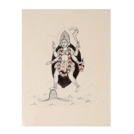 Shivling Under The Feet Of Maa Kaali Indian Miniature Paper Painting