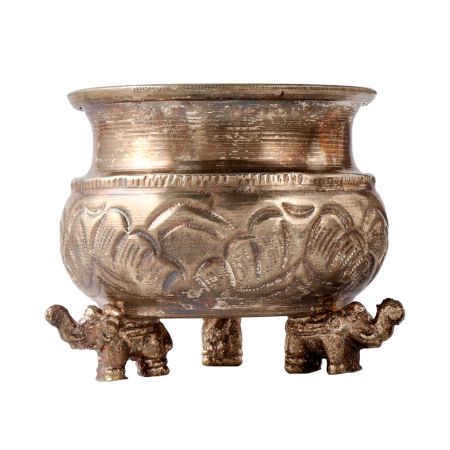 Silver Finish Brass Urli Or Bowl With Elephant Legs