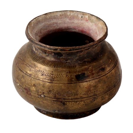 Brass Round Water Pot With Fine Carving
