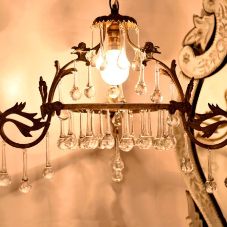Handcrafted Vintage Design Brass Chandelier With 44 Clear Glass Tear Drop