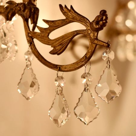 Handcrafted Vintage Design Brass Chandelier With 44 Clear Glass Maple Leaf