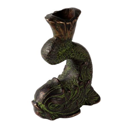 Brass Koi Fish Statue Candle Holder In Green Finish