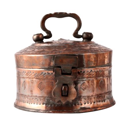 Carved Indian Copper Trinket Box