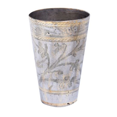 Carved Brass Lassi Glass With Flower And Leaves Design