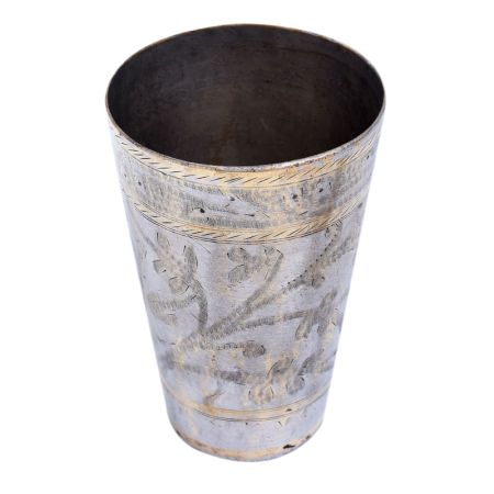 Carved Brass Lassi Glass With Flower And Leaves Design