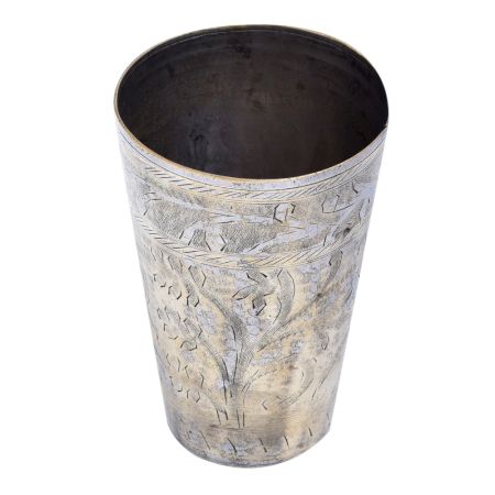 Etched Leafy Design Brass Lassi Glass