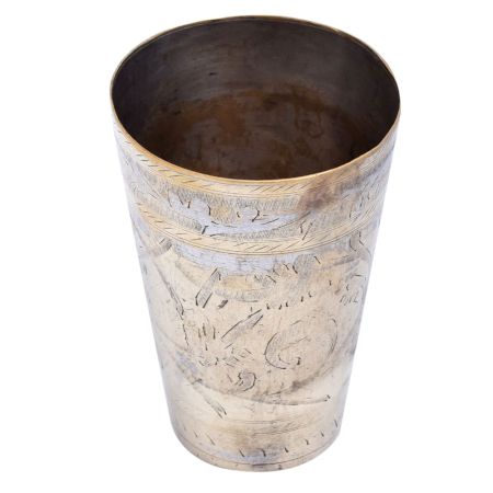 Brass Lassi Glass with Flower Border Pattern