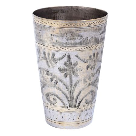 Floral Border Brass Lassi Glass