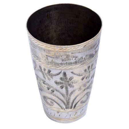 Floral Border Brass Lassi Glass